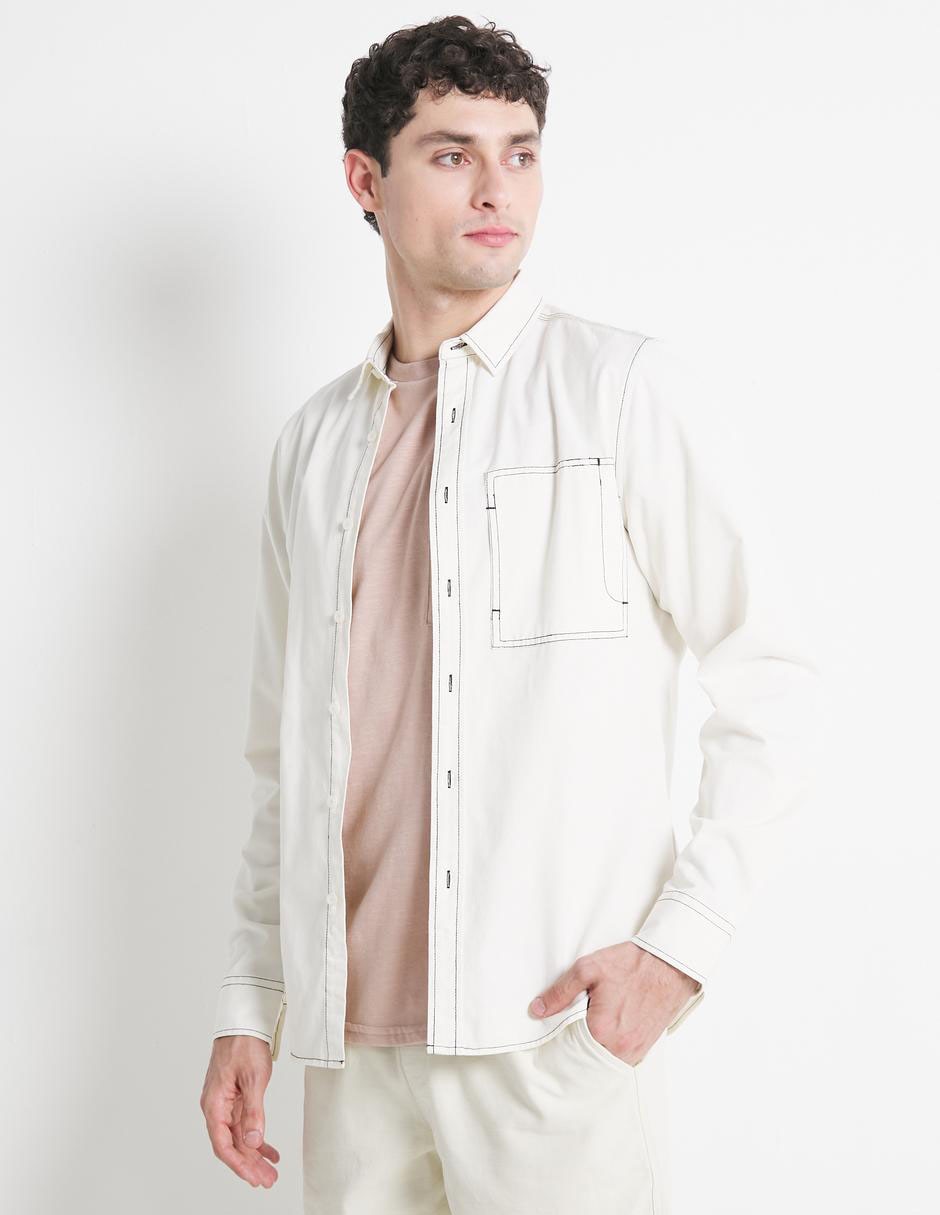 Camisa casual de poliéster manga larga para hombre