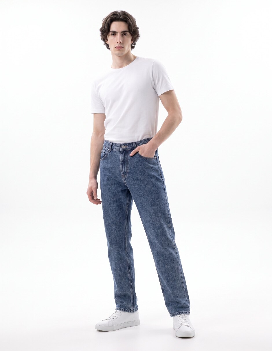 Jeans straight lavado deslavado para hombre 3