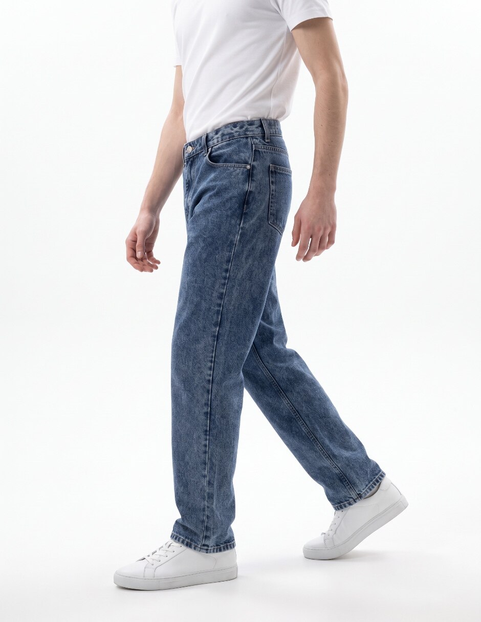 Jeans straight lavado deslavado para hombre 4