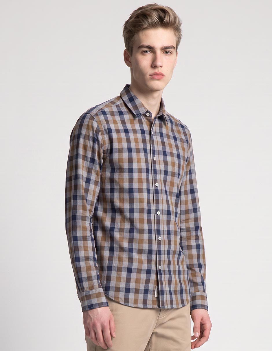 Camisa casual de algodón manga larga para hombre