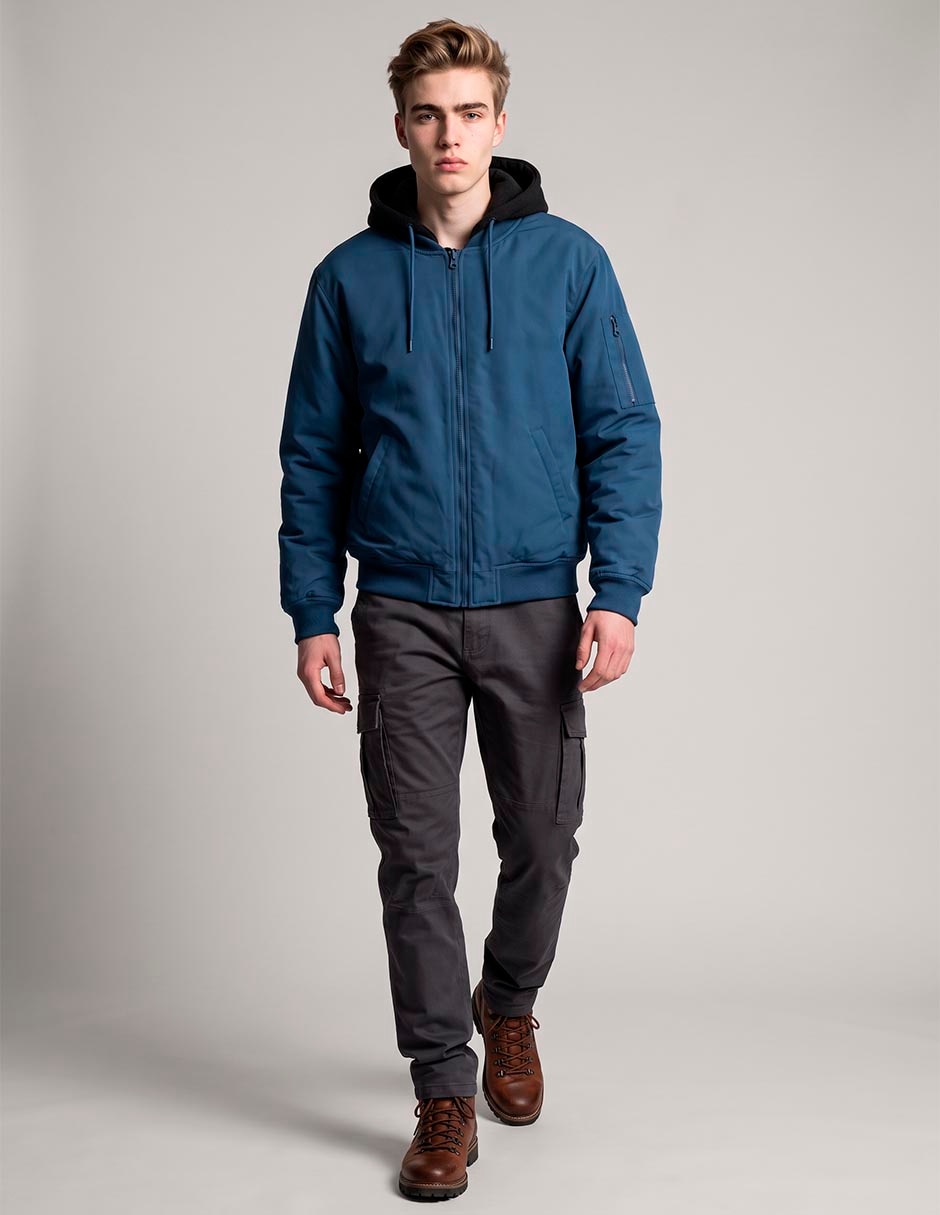 Chamarra bomber con capucha para hombre