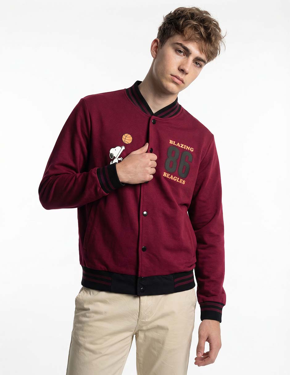 Chamarra beisbolera Snoopy con bolsillos para hombre Chamarra beisbolera Snoopy con bolsillos para hombre