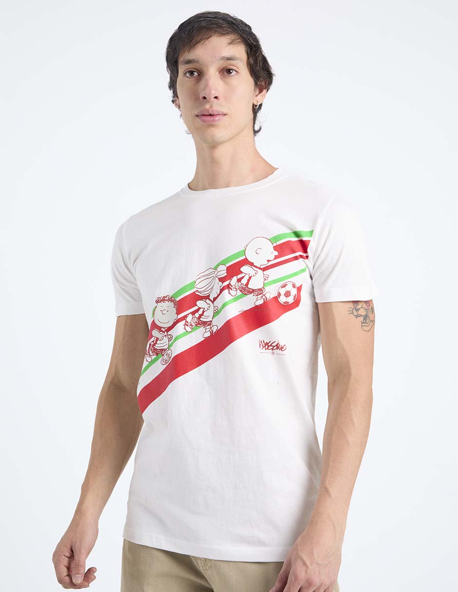 Playera Mundial Charlie Brown y Snoopy cuello redondo para hombre Playera Mundial Charlie Brown y Snoopy cuello redondo para hombre