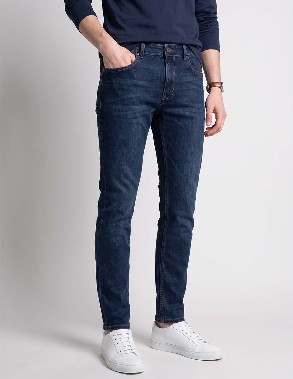 Jeans skinny lavado obscuro para hombre 1